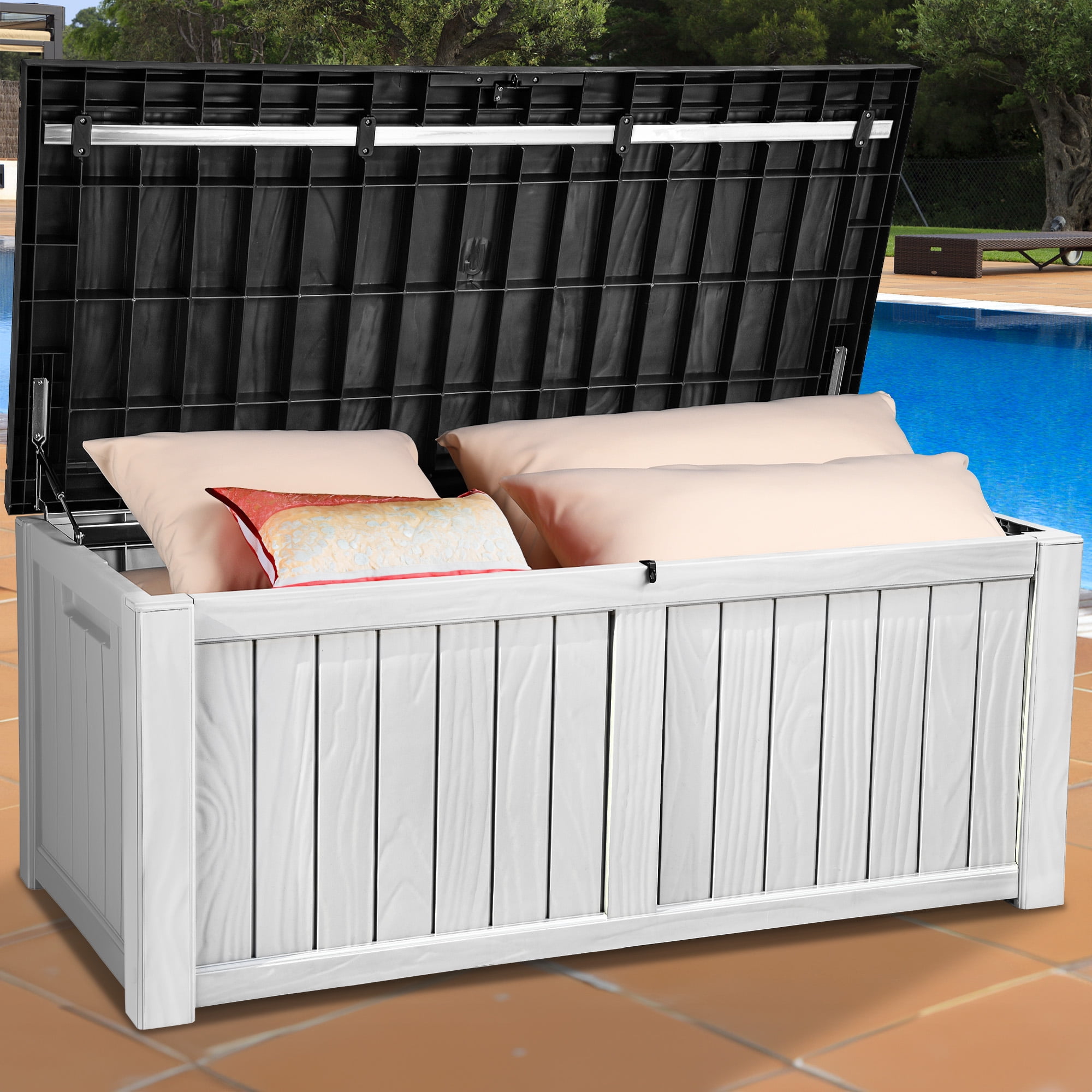 Dextrus 120 Gallon Waterproof Resin Patio Deck Box,Indoor Outdoor Large Lockable Storage Box, Black&White Sansujyuku sansujyuku.com