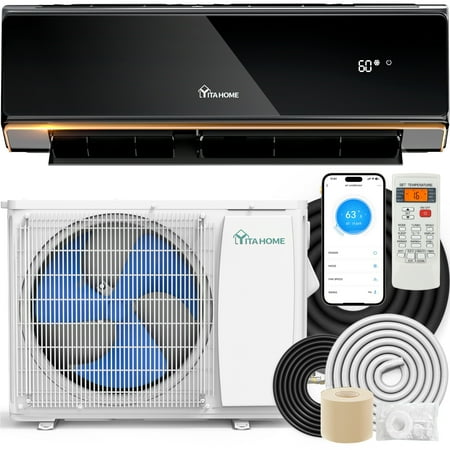 Dextrus 12000 BTU WiFi-Enabled Mini Split AC/Heat Pump System, 22 SEER, Ductless Design for Spaces Up to 750 Sq. Ft, Alexa Compatible, Pre-charged with R32 Refrigerant, Includes Installation Kit,Black