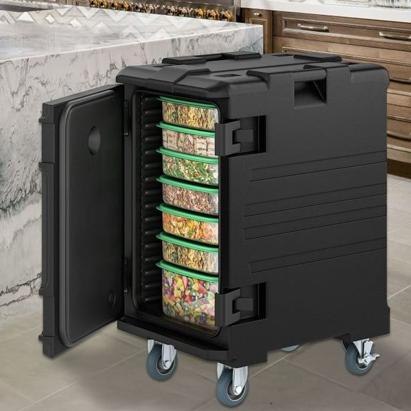 Dextrus 127-Quart Rectangular Insulated Food Container with Wheels, 3-Layer Plastic Food Carrier Box (Black)