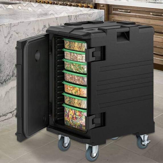 Dextrus 127-Quart Rectangular Insulated Food Container with Wheels, 3-Layer Plastic Food Carrier Box (Black)