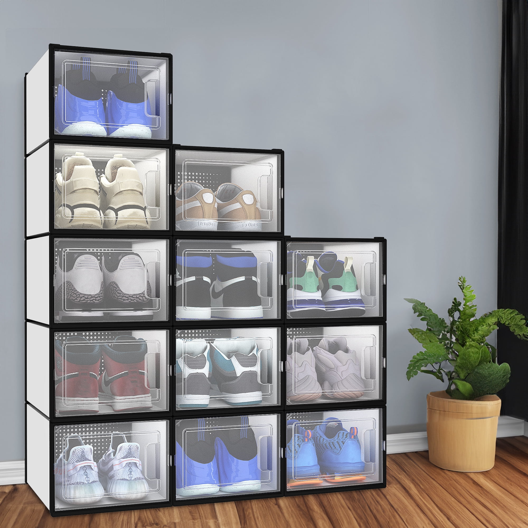 Dextrus 18 Pack Shoe Storage Box, Large Case Set Sneaker Organizers, Black