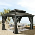 thumbnail image 1 of Dextrus 12ft x14ft Double Roof Hardtop Gazebo with Netting&Curtains, Outdoor Gazebo with Heavy Duty Galvanized Steel,Ideal for Patio Lawn and Garden,Gray Curtain, 1 of 5