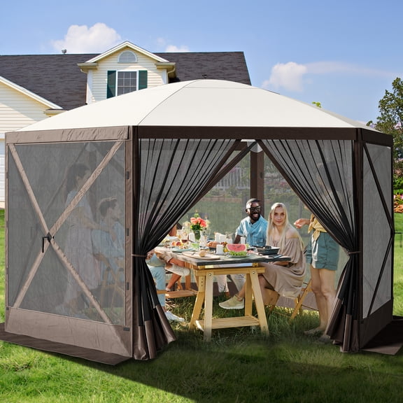 Dextrus 12x12ft Camping Gazebo with Mesh Windows and Carry Bag, Portable Pop up Canopy Outdoor Tent for Camping, Picnic, Backyard Party