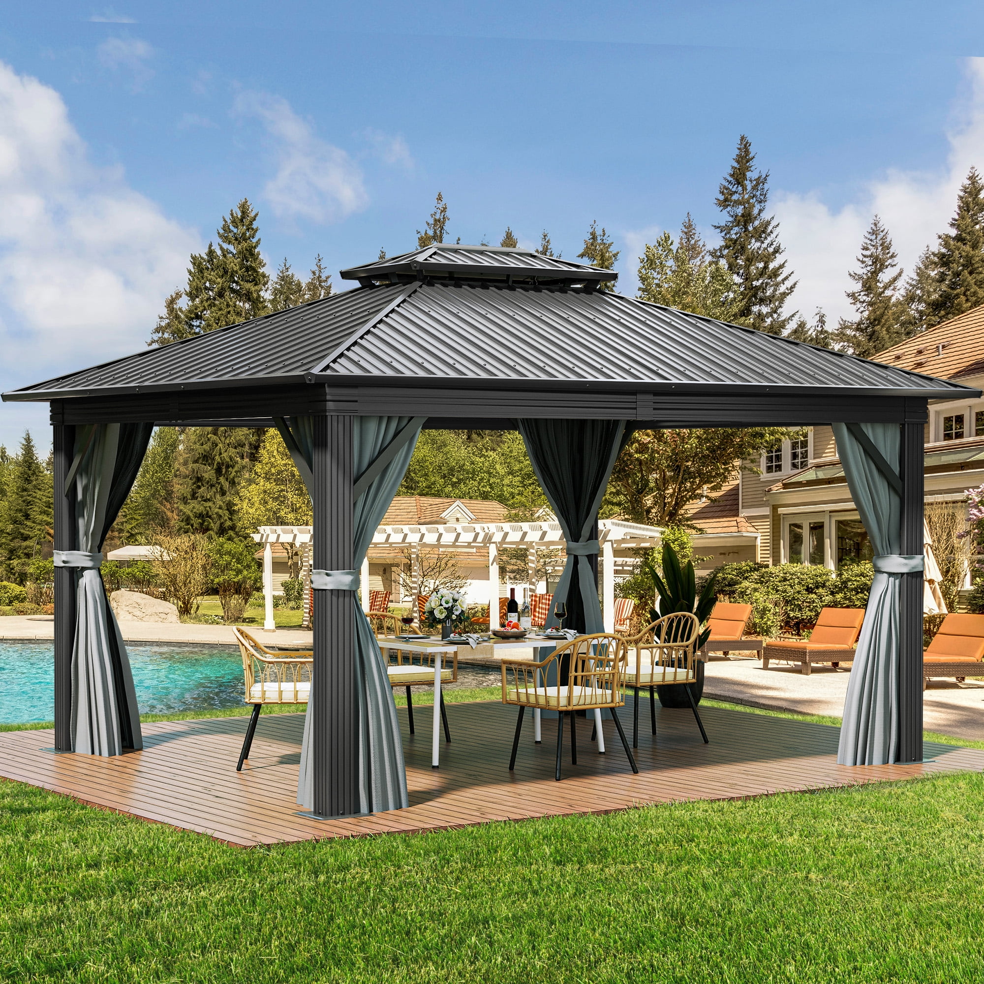 格安 Vineego 12x16 Ft Hardtop Gazebo with Netting and Curtains 野菜
