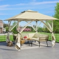 thumbnail image 1 of Dextrus 13x13ft Pop Up Gazebo Double Roof Patio Gazebo, Outdoor Portable Canopy Instant Tent with Netting for Lawn, Garden, Backyard and Deck, Beige, 1 of 6