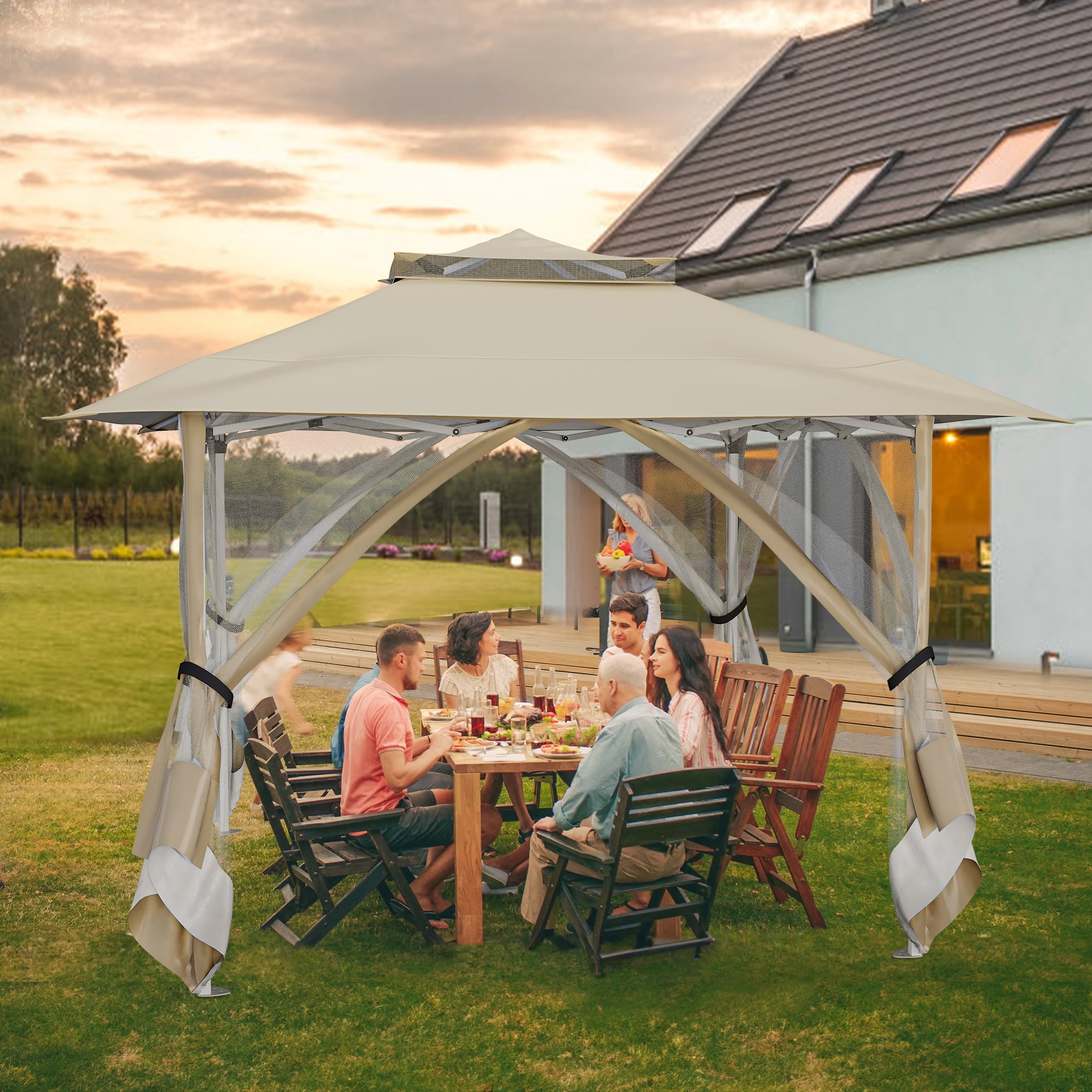 Dextrus 13x13ft Pop Up Gazebo Double Roof Patio Gazebo, Outdoor ...