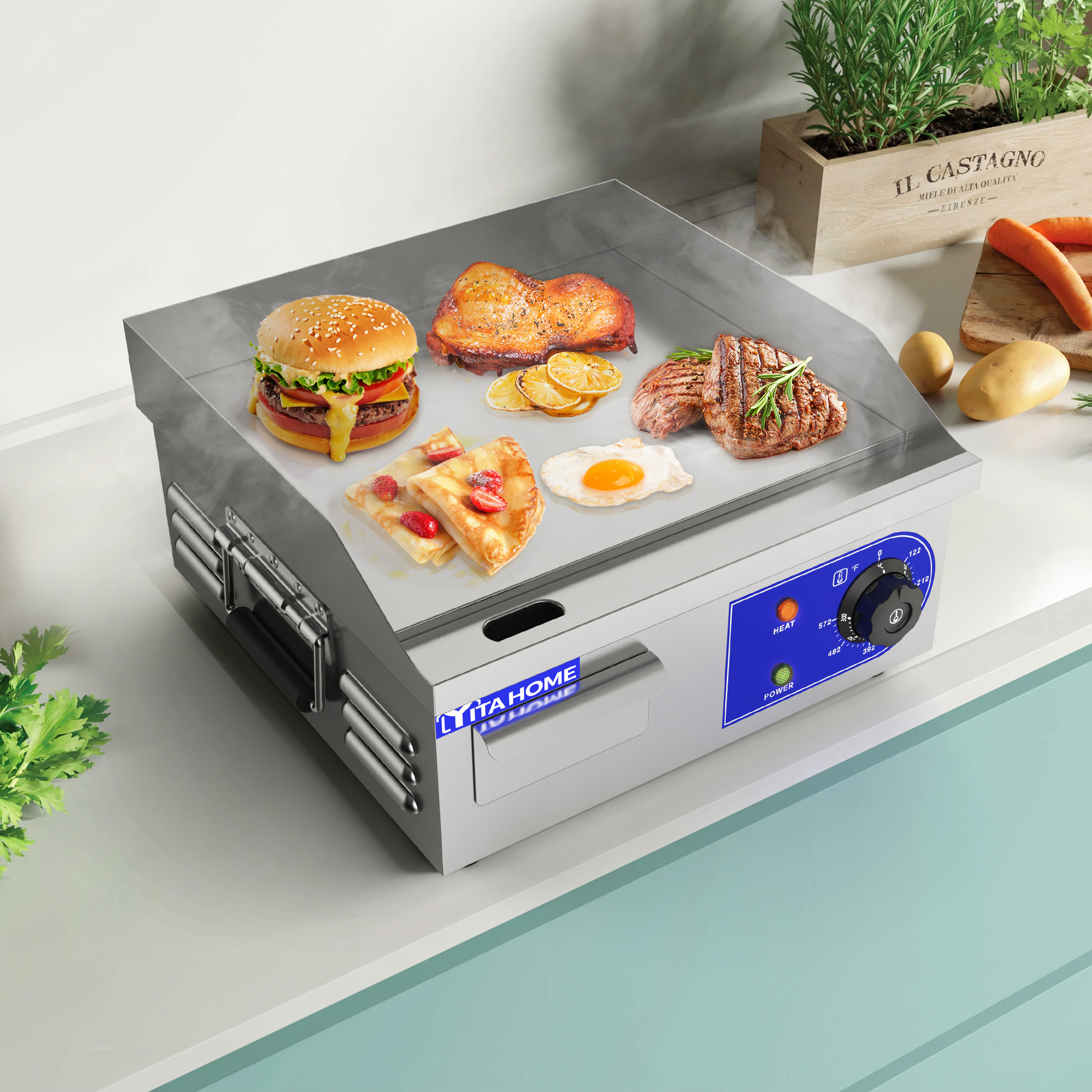 Dextrus 14" Electric Countertop Flat Top Griddle, 110V 1500W NonStick