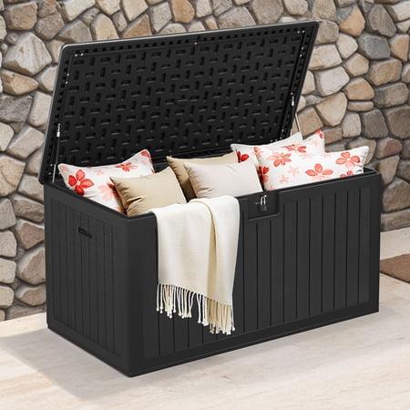 Dextrus 150 Gallon Large Deck Box,Spacious and Versatile Waterproof Outdoor Storage Box for Patio Furniture Cushions, Garden Tools, and Pool Toys, Black