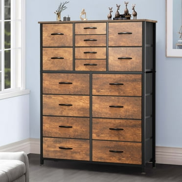 DEXTRUS 16-Drawer Fabric Dresser for Adults, Tall Storage with Metal Frame & Wood Top, Closet