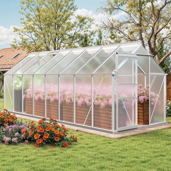 DEXTRUS 6 x 16 Ft Walk-in Greenhouse, Aluminum Frame, Polycarbonate Roof, Ventilation