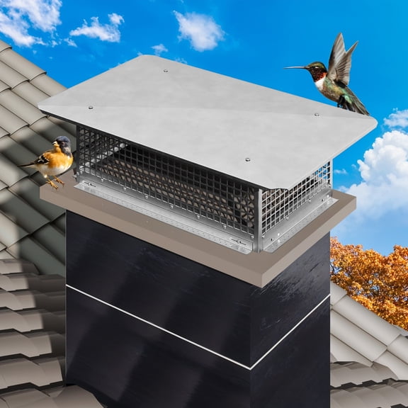 Dextrus 17" x 29" Fireplace Chimney Cap, Outdoor Chimney Cover, 304 Stainless Steel, with Flexible Metal Strips, Bolts & Gloves Included