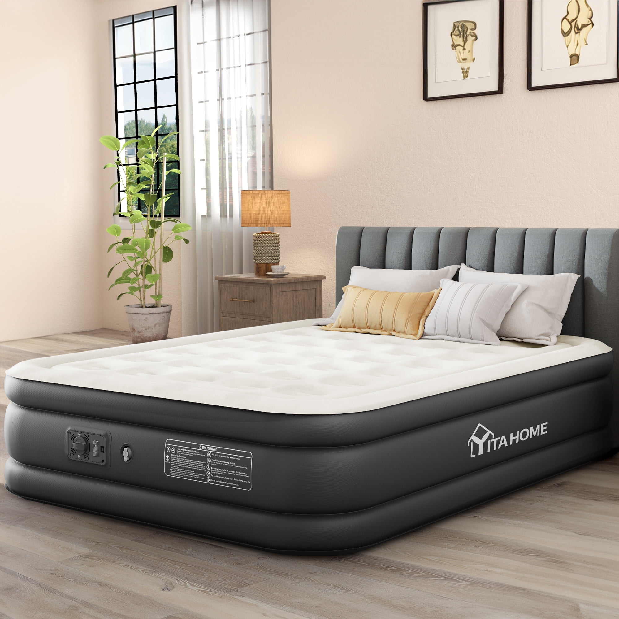 Dextrus 18" Inflatable Air Bed with Integrated Pump, Foldable Full Size Air Mattress with
