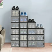 Dextrus 18 Pack Stackable Shoe Storage Boxes Shoe Organizer for Closet Shoe Box Container, Black / Medium