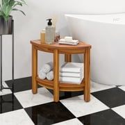 Dextrus 18 Wood Shower Bench with Non-Slip Feet for Bathroom, Teak Wood Shower Corner Stool, Brown