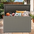 thumbnail image 1 of Dextrus 180 Gallon Double Wall Resin Deck Box, Outdoor Storage Box with Divider & Side Handles, Lockable, Waterproof, Light Brown, 1 of 10