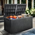 thumbnail image 1 of Dextrus 180 Gallon Large Outdoor Storage XL Deck Box w/Divider for Patio Furniture,Outdoor Cushions, Garden Tools, Sports Equipment and Pool Supplies, Waterproof, Resin, Lockable, Black, 1 of 5