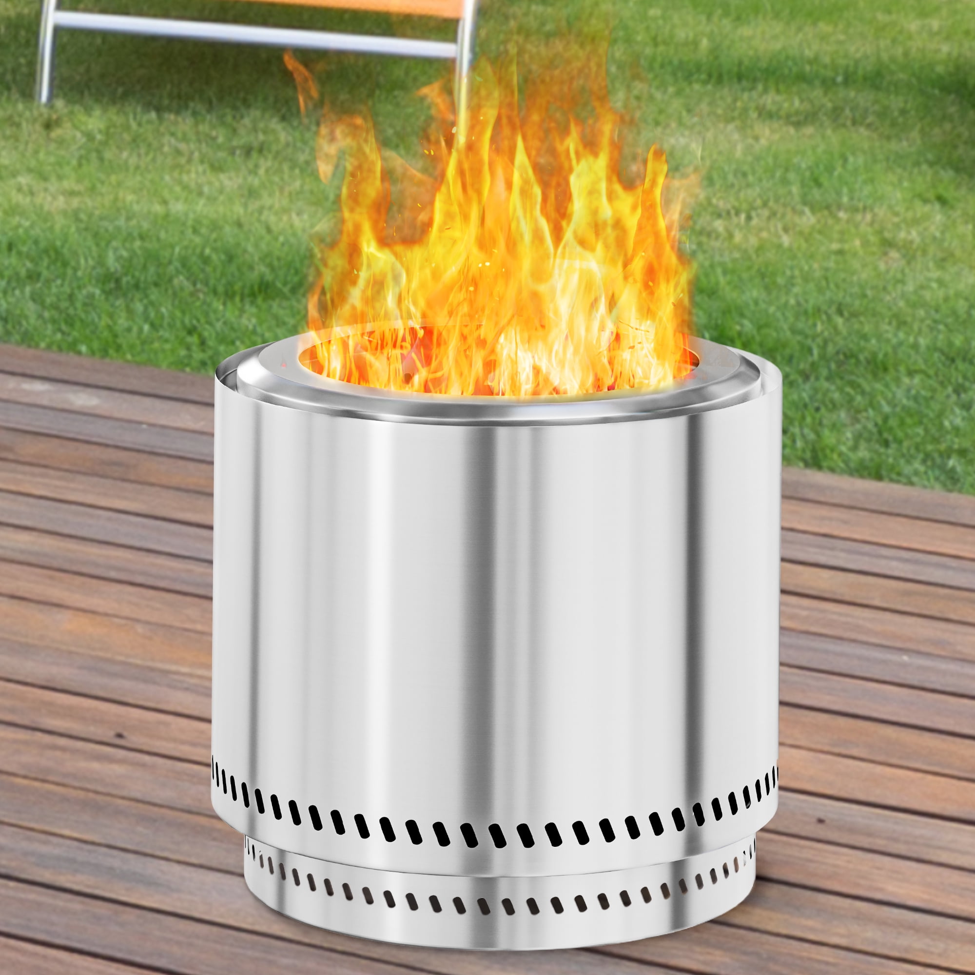 Dextrus 19-Inch Stainless Steel Smokeless Fire Pit with Removable Ash Pan and Carry Bag and for Camping and Outdoor Gatherings - Silver