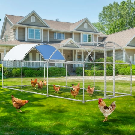 Dextrus 190 Sq.Ft Large Metal Chicken Coop, Walk-in Poultry Cage Chicken Run with Waterproof and Anti-Ultraviolet Cover,Dome Roof Poultry Cage ,Silver