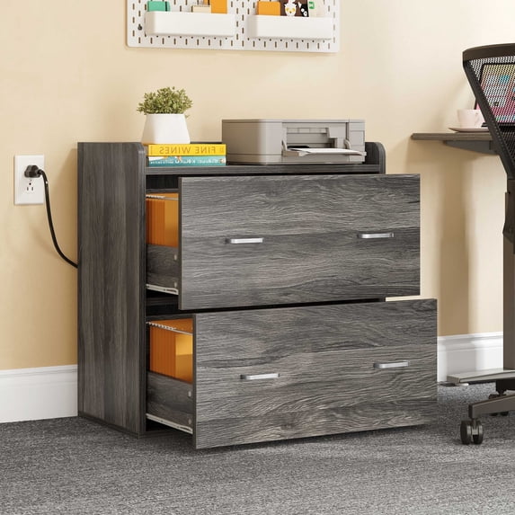 Dextrus 2 Drawer File Cabinet with Charging Station, Wood Lateral ...