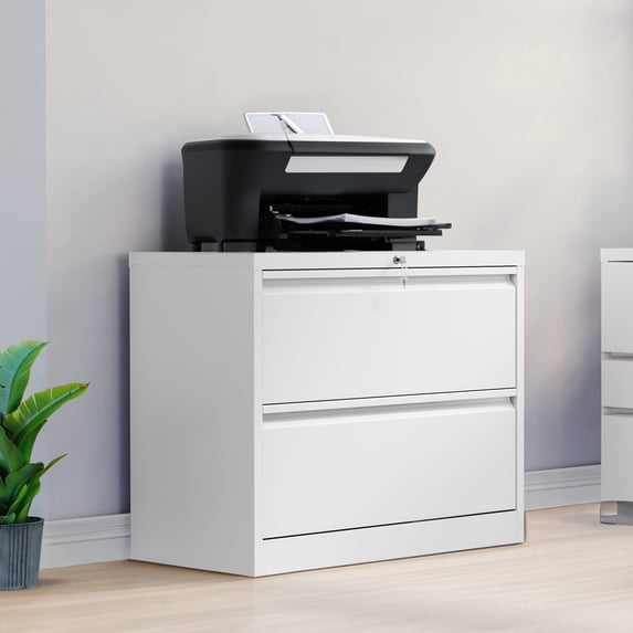 Dextrus 2-Drawer Lateral File Cabinet with Lock, Wide Metal Stainless Steel Filing Cabinet for Legal/Letter A4 Size, Office Storage Cabinet, White