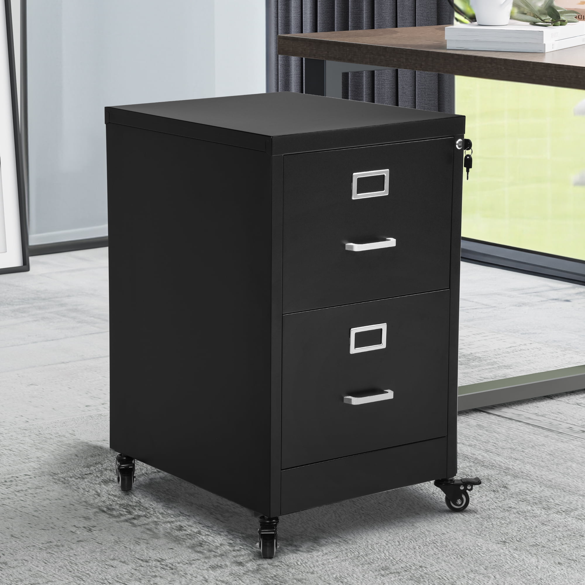 Dextrus 2-Drawer Vertical File Cabinet, Metal Mobile File Cabinet with ...