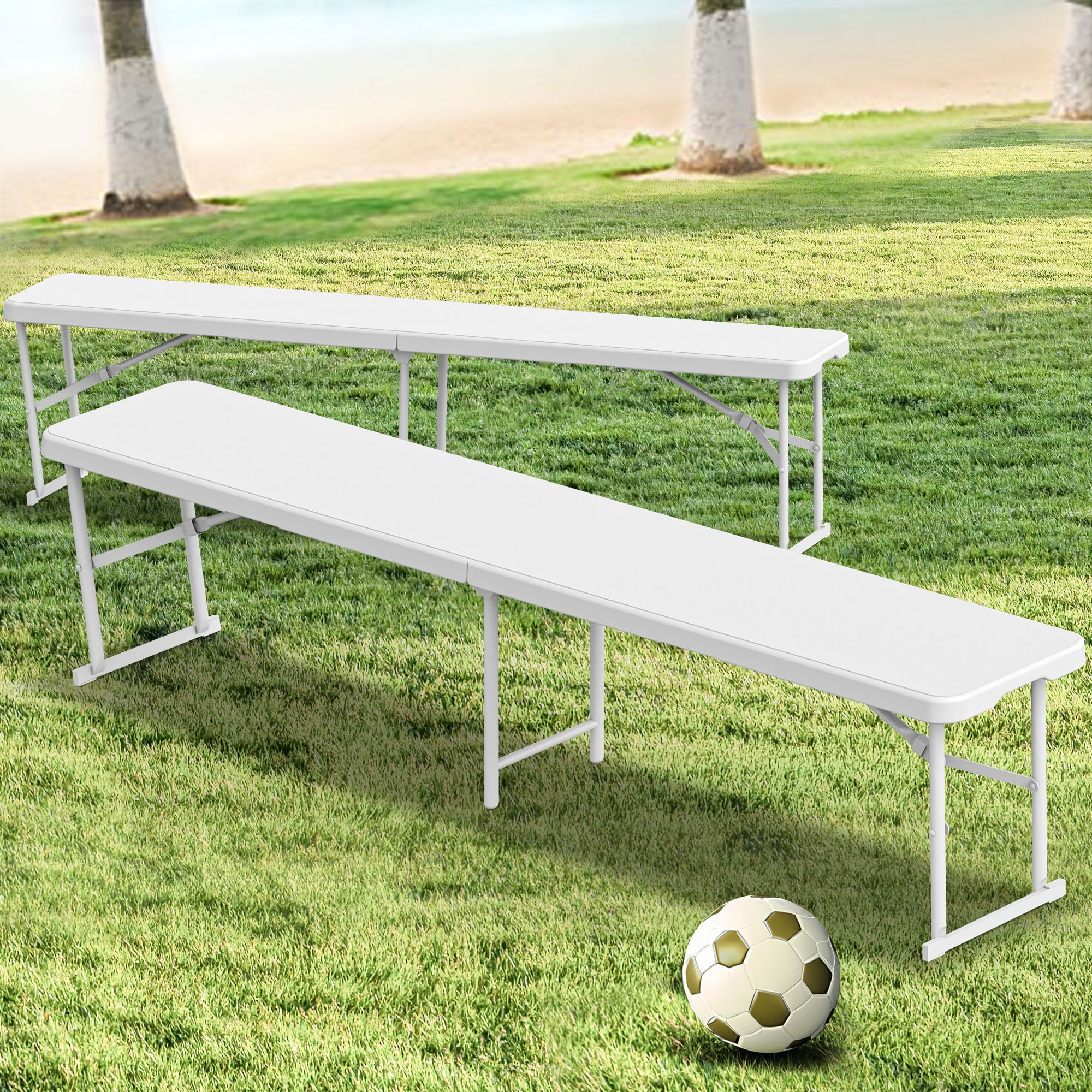 White 6FT Alloy Steel Folding Bench Set with Carrying Handle