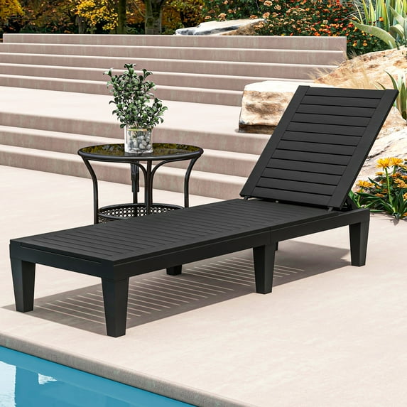 Dextrus 2 Pcs Black Outdoor Resin Loveseat, Polypropylene with Faux Wood Grain, Weather-Resistant, Includes Accessories