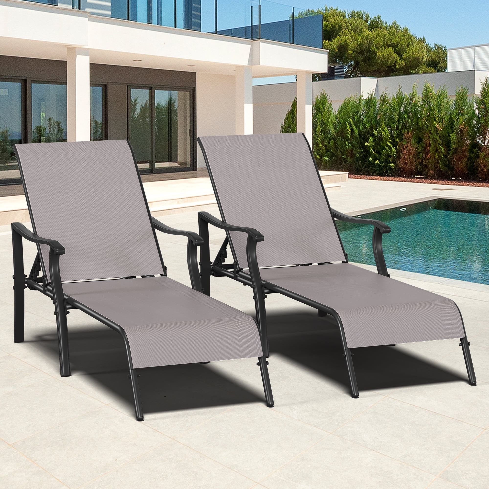 Walsunny 2pcs Outdoor Chaise Lounge Set Adjustable Aluminum with Wheels White Walmart
