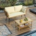 thumbnail image 1 of Dextrus 2 Pieces Patio Furniture Set, All-Weather Wicker Loveseat with Cushions & Coffee Table, Outdoor Conversation Sofa Set - Beige, 1 of 10