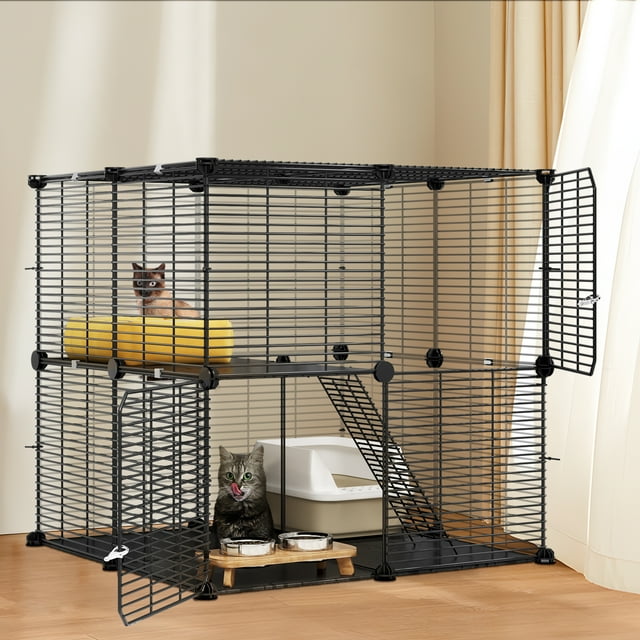 Dextrus Portable Large 2Tier Wire Cat Cage, Indoor/Outdoor Pet Playpen