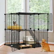 Dextrus 2-Tier Cat Cage,Indoor Pet Cage,DIY Pet Playpen Metal Kennel for 1-2 Cats, Ferrets, Chinchillas, Rabbits, Small Animals, Kittens,Travel and Camping