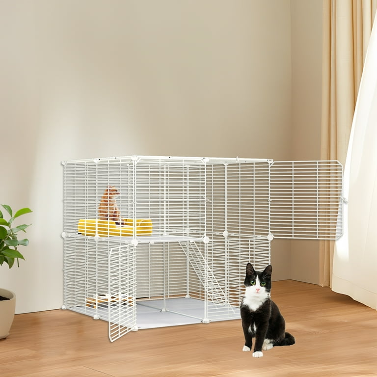 Dextrus 2 Tier Indoor Cat Cage DIY Pet Playpen and Metal Kennel for Cats Small Animals Ideal for RV Travel and Camping 28 L x 28 W x 28 H White Walmart