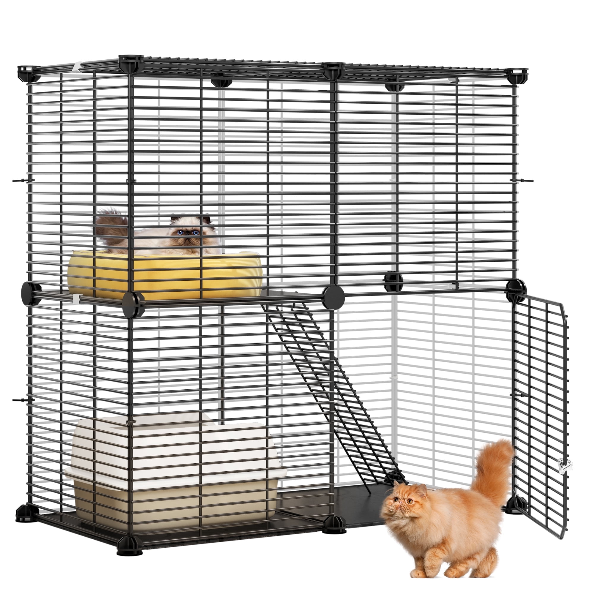Fresh Fab Finds 3 Tier Cat Playpen Cage Metal Indoor Cat House Detachable Kitten House with 3 Doors 2 Ladders Large Cat Exercise Place for 1-2 Cats Black main image 0