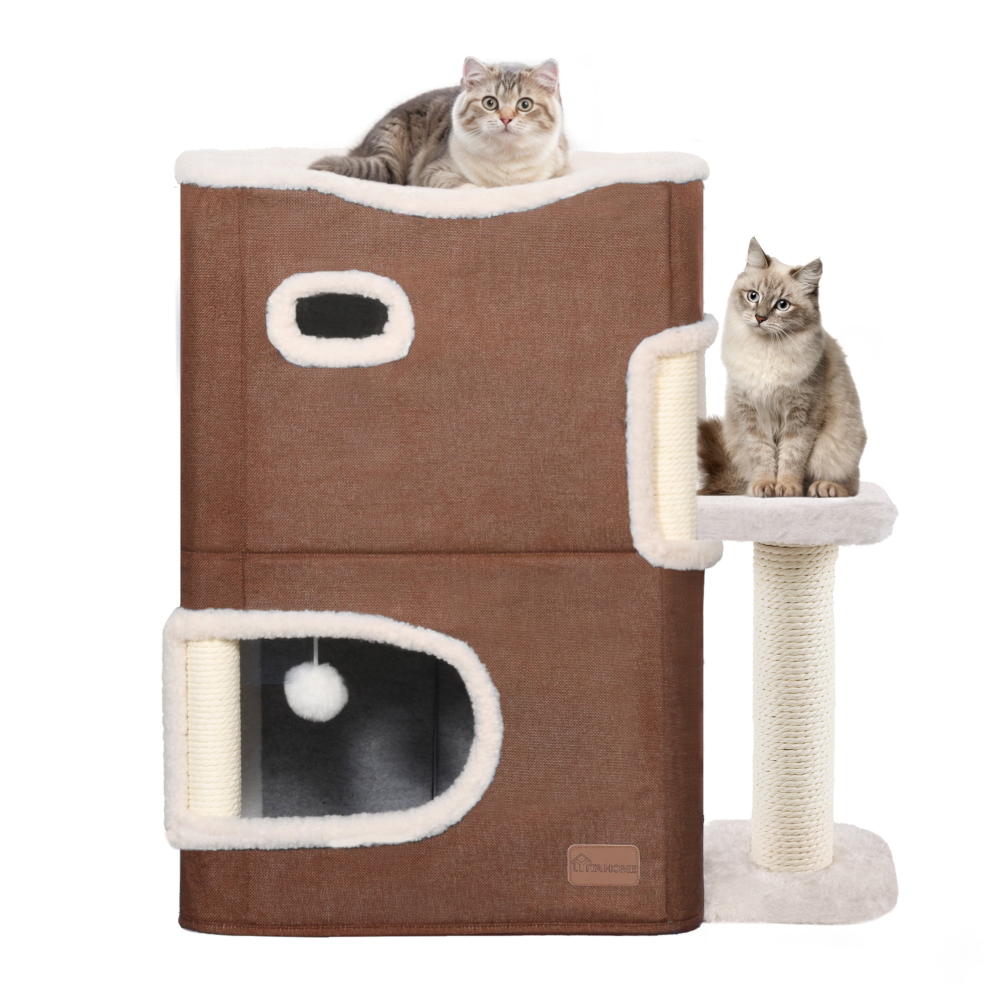 Brown 2-Storey Sisal Cat House with Scratching Post