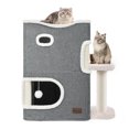 thumbnail image 1 of Dextrus 2-Tier Indoor Cat House,Modern Cat Cube Condo, Cat Cave Bed Playhouse with Scratch Pad and Hideaway Cave,17.7" L x13.7" Wx24.8" H,Gray, 1 of 9