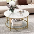 thumbnail image 1 of Dextrus 2-Tier Round Coffee Table Marble Center Cocktail Table with Storage Shelf, White & Gold, 1 of 10