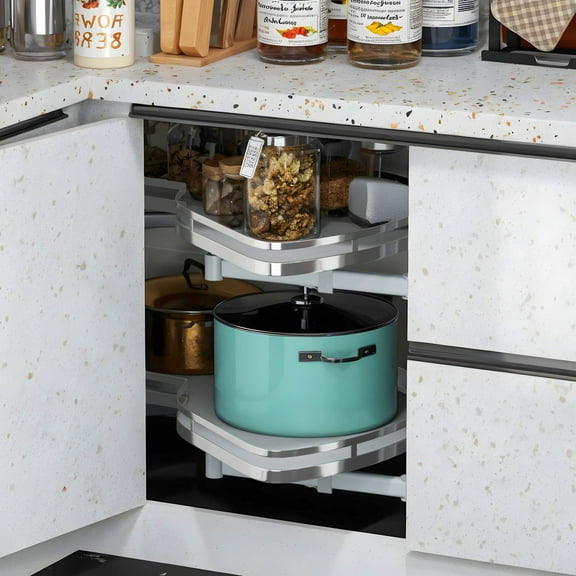 Dextrus 2-Tier Swing Tray, Soft Close Blind Corner Kitchen Cabinet Organizer, Left Swing for 36" and Larger Right Handed Open Blind Kitchen Cabinets