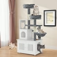 thumbnail image 1 of Dextrus 2-in-1 Cat Furniture Condo, 59" Cat Tree Multi-Functional Cat Tower with Litter Box Enclosure, Wood House, Scratching Post, Feeding Station, Hammocks & Brush - White, 1 of 5