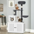 thumbnail image 1 of Dextrus 2-in-1 Cat Tree with Litter Box Enclosure,53.5" Large Modern Cat Condo with Scratching Posts, Perch, Food Station, Hammocks, Scratch Post, White, 1 of 10