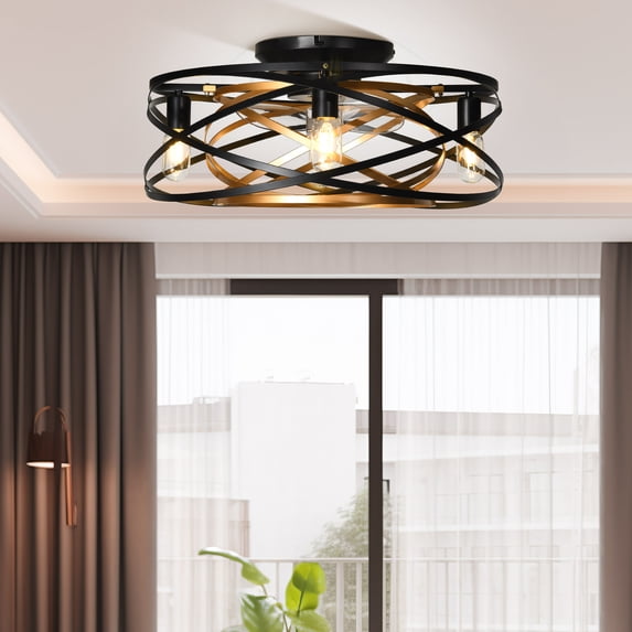Dextrus 20'' Farmhouse Ceiling Fan with Lights Remote Control, Industrial Indoor/Outdoor Ceiling Fan Lighting with Reversible Motor, Flush Mount Ceiling Fan Lights, Cage Ceiling Fan, 6 Speed, Timing