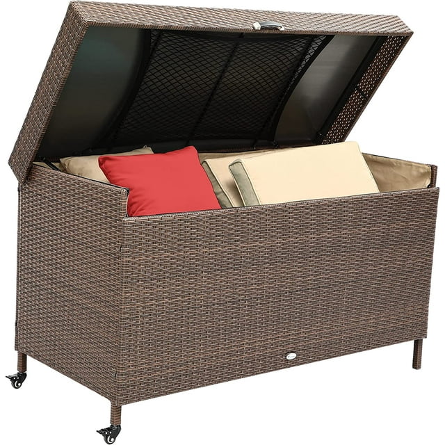 Dextrus 200 Gallon Outdoor Wicker Storage Box, Large Rattan Deck Box