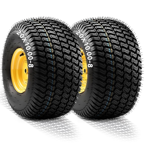 Dextrus 20x10.00-8 Lawn Mower Tire & Wheel Assembly, 4 Ply Tubeless Front Replacement Tires, 3/4" Bore, 3/16" Keyway, 1200 LBS Load Capacity for Riding Lawn Tractors & Garden Vehicles, Set of 2