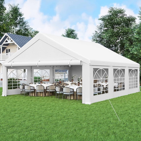 Dextrus 20x20 ft Outdoor Heavy Duty Party Tent, Upgraded Galvanized Canopy with Large White Roof, Removable PVC Sidewalls & 2 Storage Bags, Wedding & Event Shelter