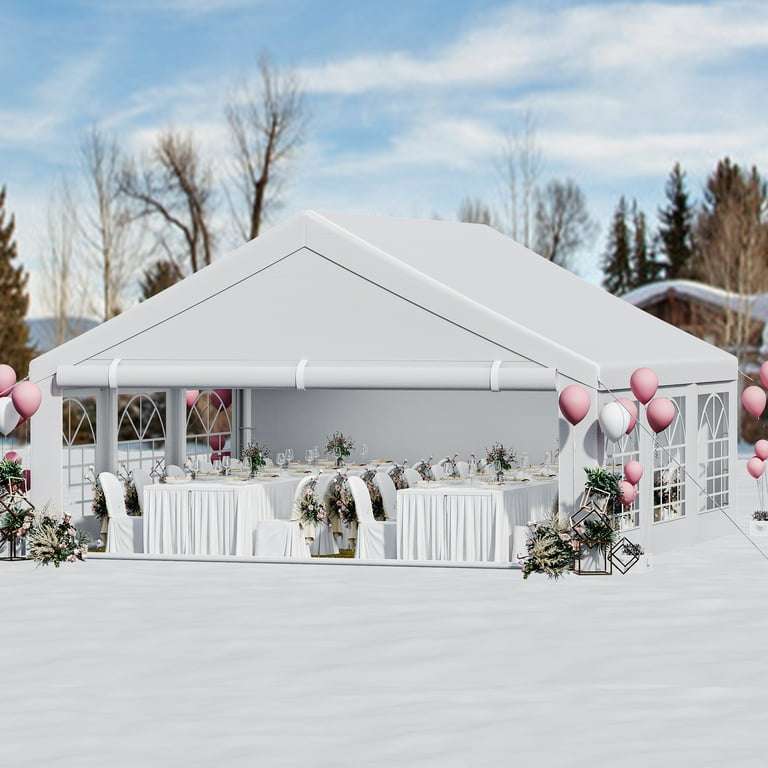 Dextrus 20x20FT Premium Outdoor Event Party Tent with Galvanized Structure Includes Spacious White Roof Detachable PVC Sidewalls 4 Convenient
