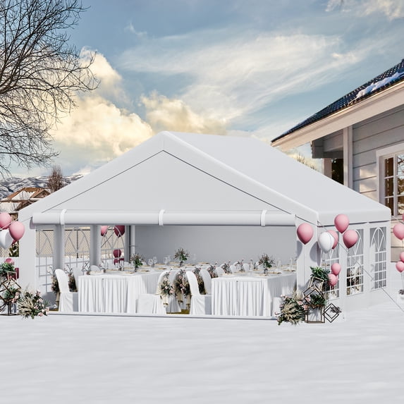 Dextrus 20x20 ft White Event Outdoor Canopies, Detachable PVC Sidewalls