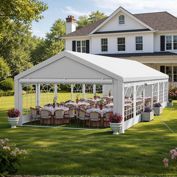 Dextrus 20x40 ft Outdoor Party Tent,Heavy Duty Event Tent with Reinforced Galvanized Frame, Spacious White Roof, Detachable Sidewalls & 4 Storage Bags