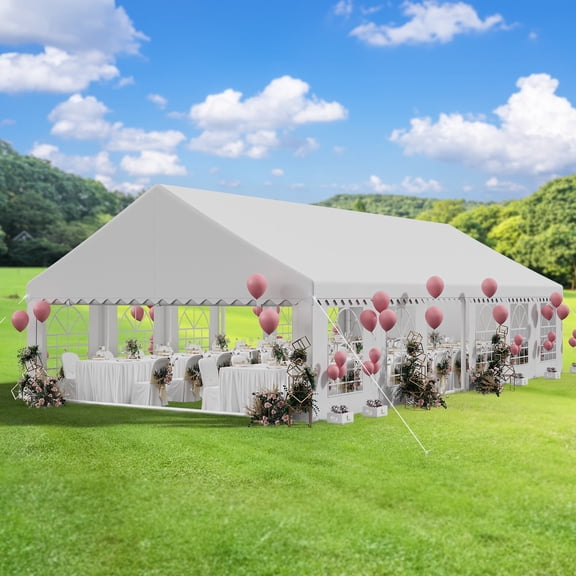 Dextrus 20x40FT Premium Wedding Event Party Tent with Galvanized Ripple Structure Includes Spacious White Roof, Detachable PVC Sidewalls & 4 Convenient Storage Bags Ideal for Commercial Use