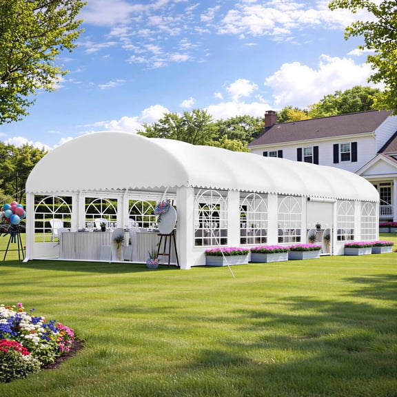 Dextrus 20x40ft Arch Top Heavy Duty Party Tent, Outdoor Wedding & Event Shelter, Galvanized Canopy with Upgraded Large Roof, 3 Storage Bags, Removable PVC Sidewalls, White