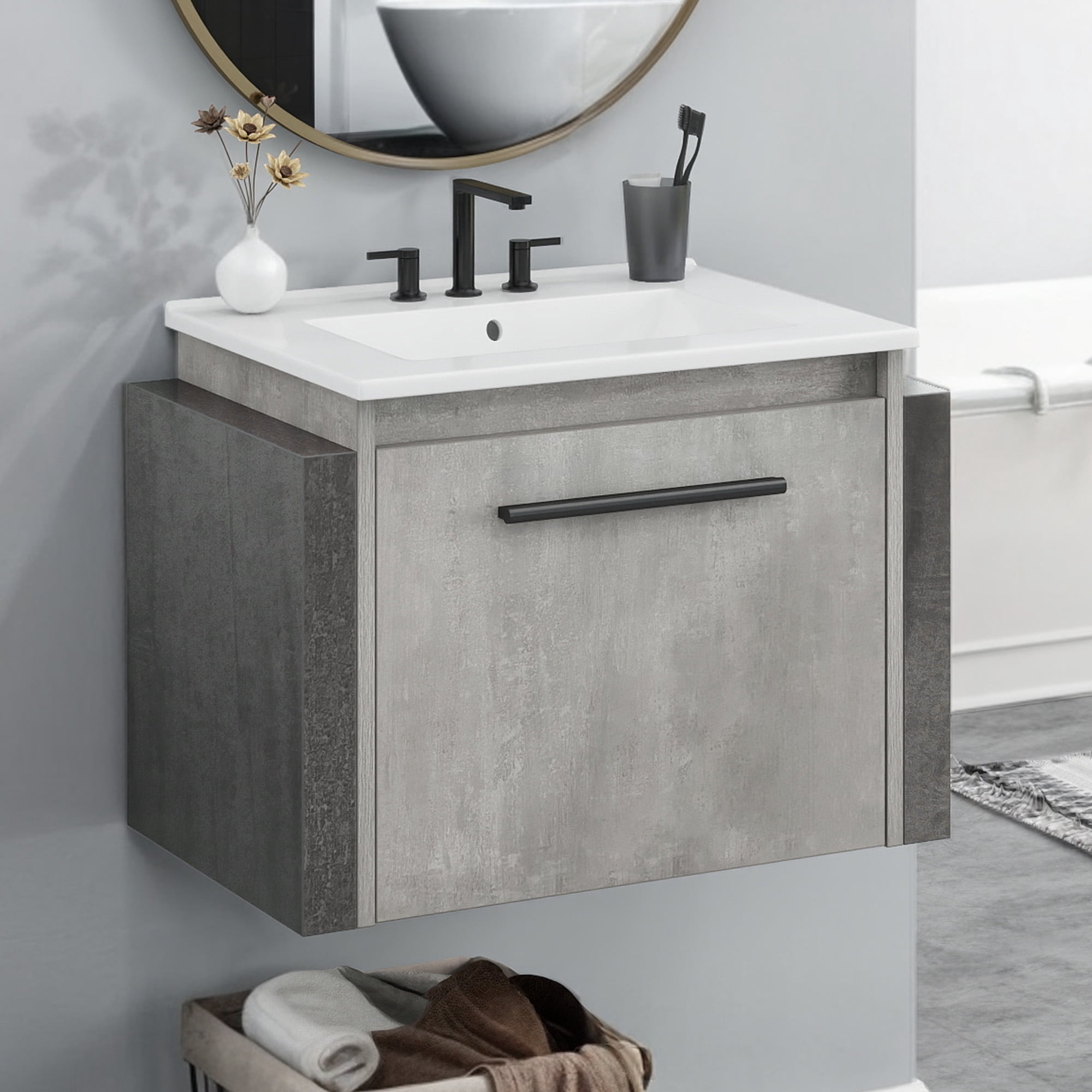 Dextrus 22" Floating Bathroom Vanity, Modern Wall Mount Bathroom Vanity with Sink Combo, Gray