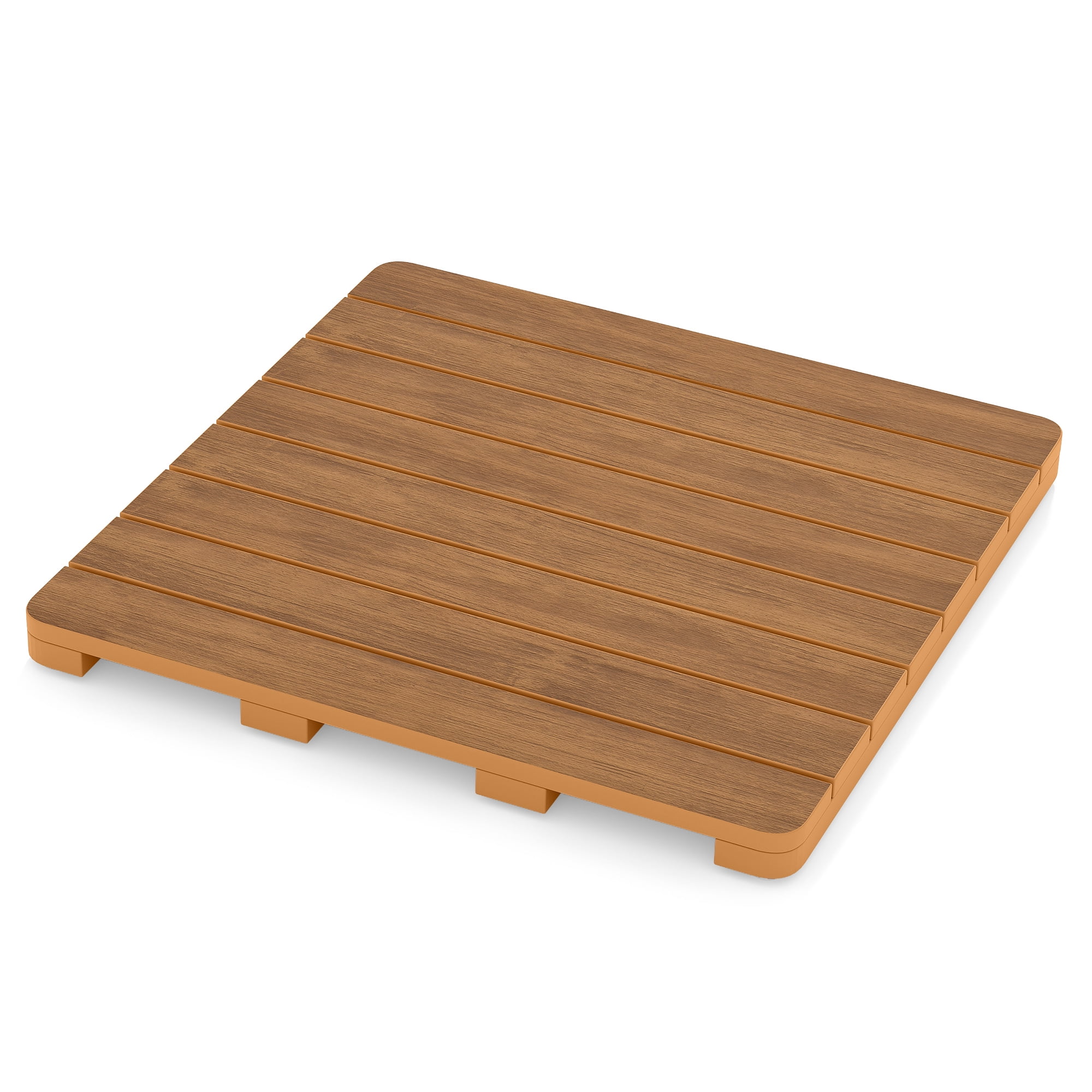 Dextrus 22" x 22" Teak Wood Bath Mat, Poly Lumber Shower Mat Non Slip ...